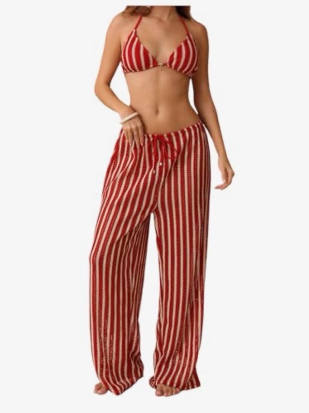 Red and White Striped Wide Leg Lounge Pants